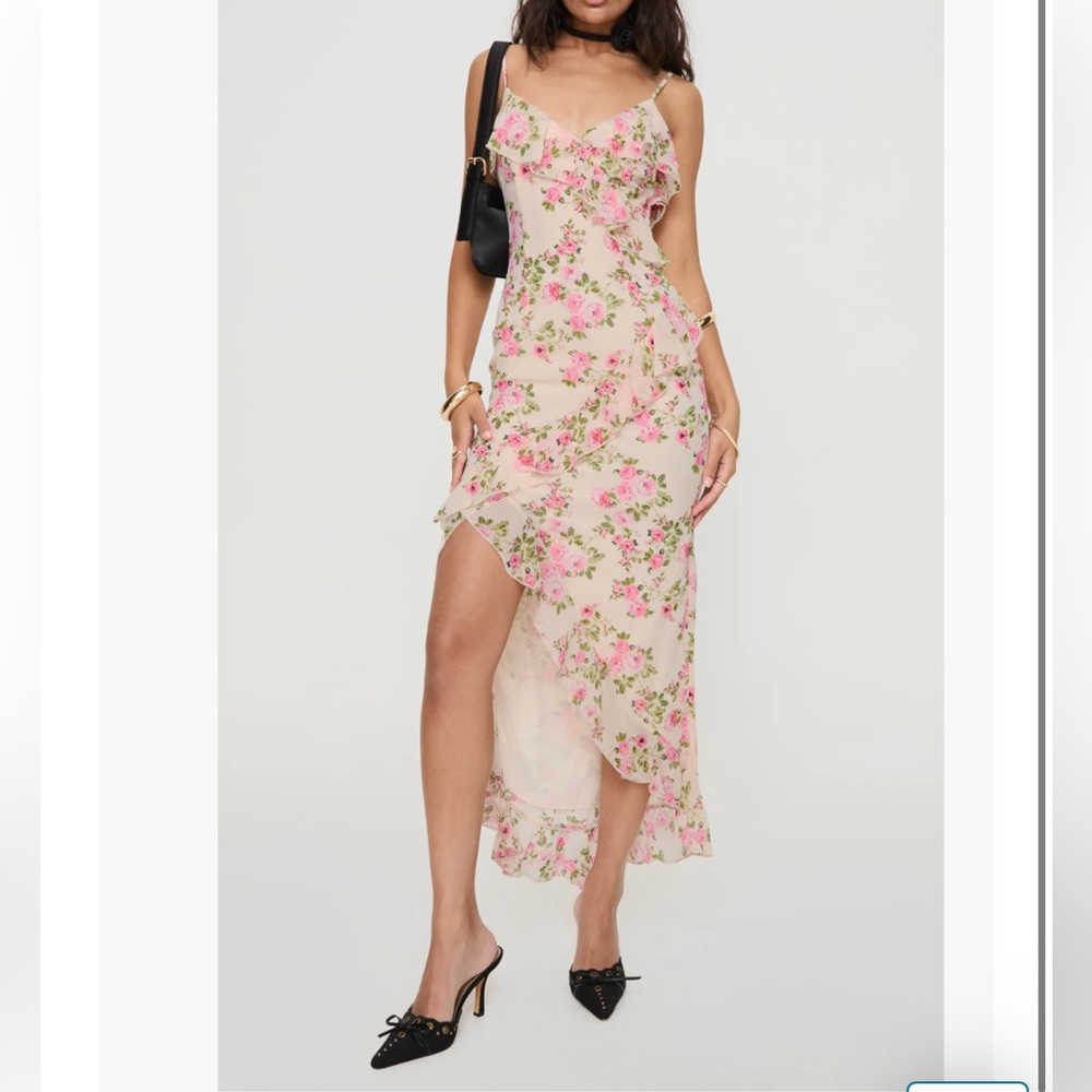 NWT Princess Polly Garys Midi Dress Cream Pink Floral Ruffle Coquette